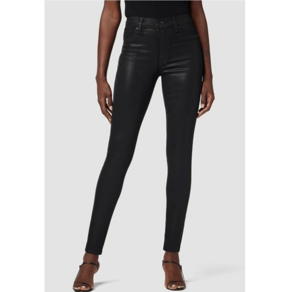 Hudson Babara High Waist Straight Ankle Raven Coated Faux Leather Jeans Size 25